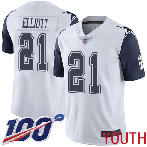 Youth Dallas Cowboys Limited White Ezekiel Elliott 21 100th Season Rush Vapor Untouchable NFL Jersey